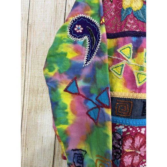 Vintage Women Patchwork Embroidered Jacket Sz M Boho Hippie Art to Wear Tie Dye - Picture 6 of 8